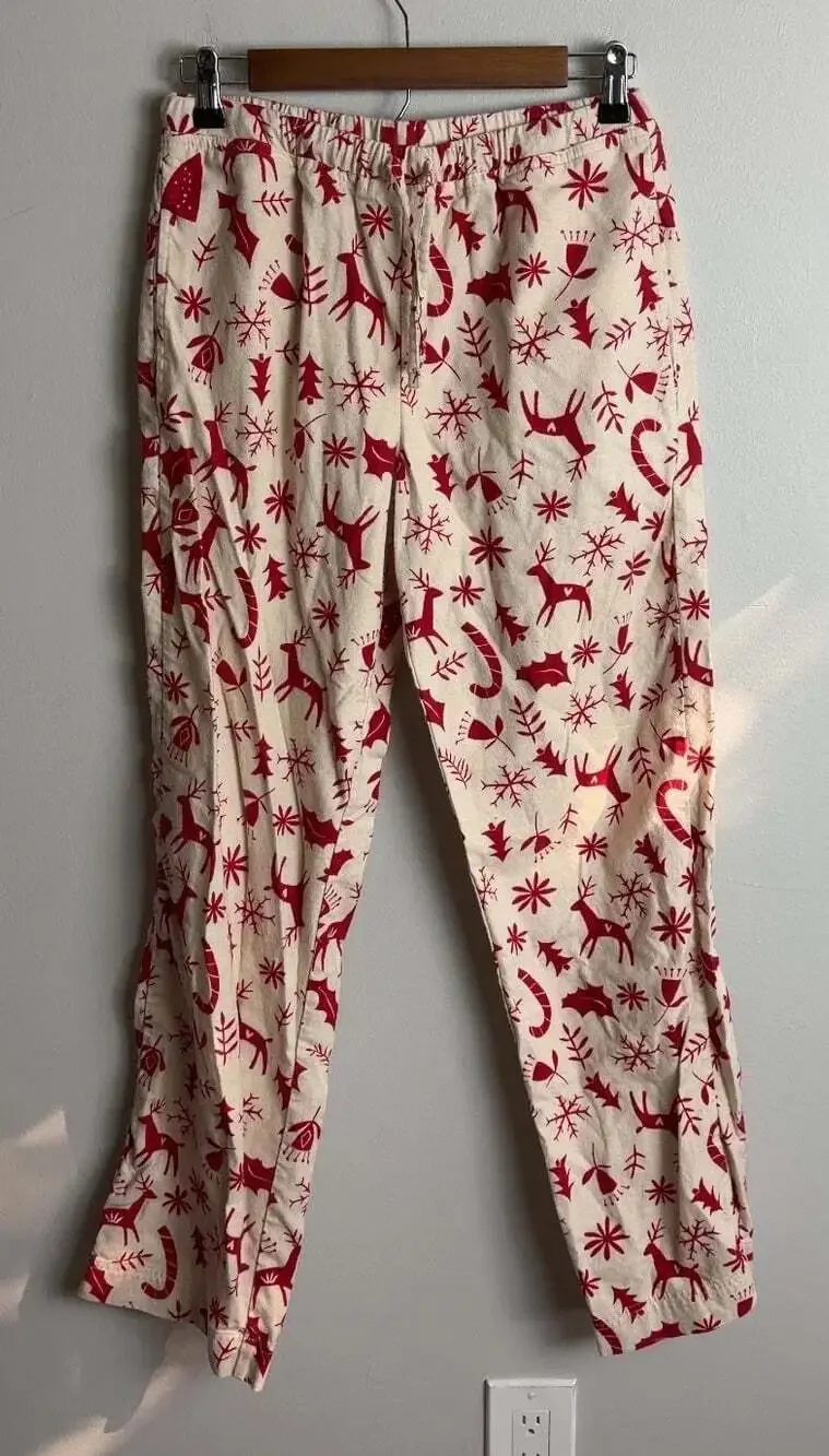 Hanna Andersson Holiday Pajama Pants Size XS Reindeer Snowflake Print Cotton Wms